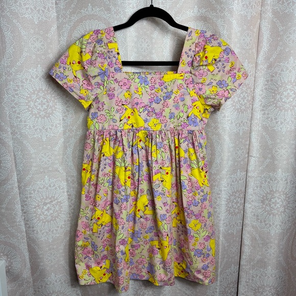Pokemon Other - Floral Pikachu Kids A-Line Short Sleeve Smock Dress Cotton Size Girls XL (14)
